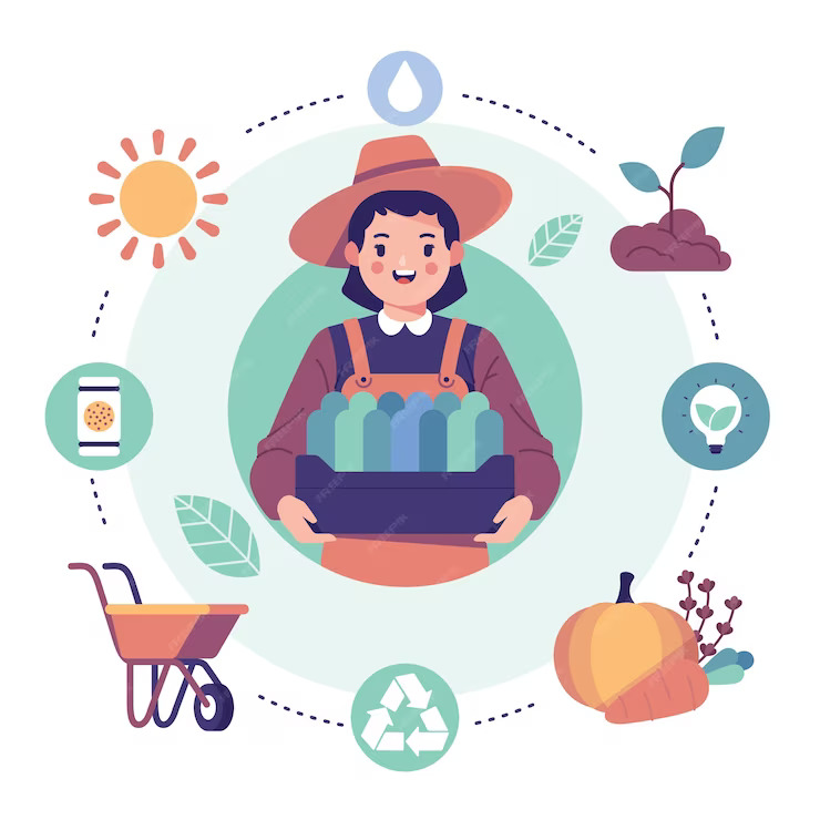 Free vector organic farming concept with woman holding goods